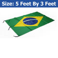 (5 by 3) Feet World Cup Special Brazil National Flag With Durable Hanging Rope Easy To Install On Pole Window Balcony Fadeless Printing Green Yellow Blue Colors Brasil National Team Football Match Celebration.