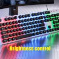 Typewriter Style Mechanical Gaming Keyboard Blue Switches,Rainbow LED Backlit,Removable Wrist Rest,Media Control Knob,Retro Punk Round Keycaps,USB Wired Computer Keyboard. 