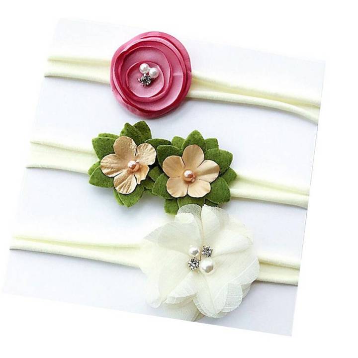 3Pcs/Set Cute Flower Faux Pearl Infant Baby Elastic Hairband Head Band Hair Wrap