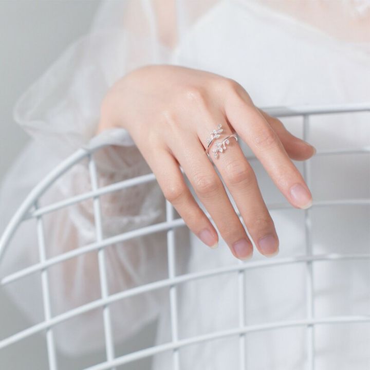 925%20Sterling%20Silver%20Korean%20Zircon%20Leaf%20Shape%20Ring%20Female%20Index%20Finger%20Retro%20Fashion%20Handmade%20Jewelry%20Couple%20Gift%20-%20Image%204
