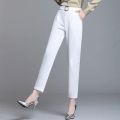 White Pants Women Elastic High-waisted Haren Pants Fashion Wild Professional Suit Pants Office Ladies Trousers Black Khaki Pants.
