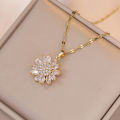 Luxury White Zircon Big Sunflower Stud Earrings and Pendants Stainless Steel Chains Necklaces For Women Bridal Jewelry Sets Gift.