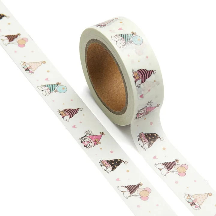 NEW%201PC%2015mm%20x%2010m%20Happy%20Bithday%20Gnome%20Doodle%20Cartoon%20Washi%20Tape%20Scrapbook%20Paper%20Masking%20Adhesive%20Washi%20Tape%20Stationery%20-%20Image%205
