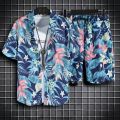 Hawaiian Style Beach Pants Men's Loose Quick-Dry Casual Suit Printed Shirt Shorts Couple plus Size Set. 