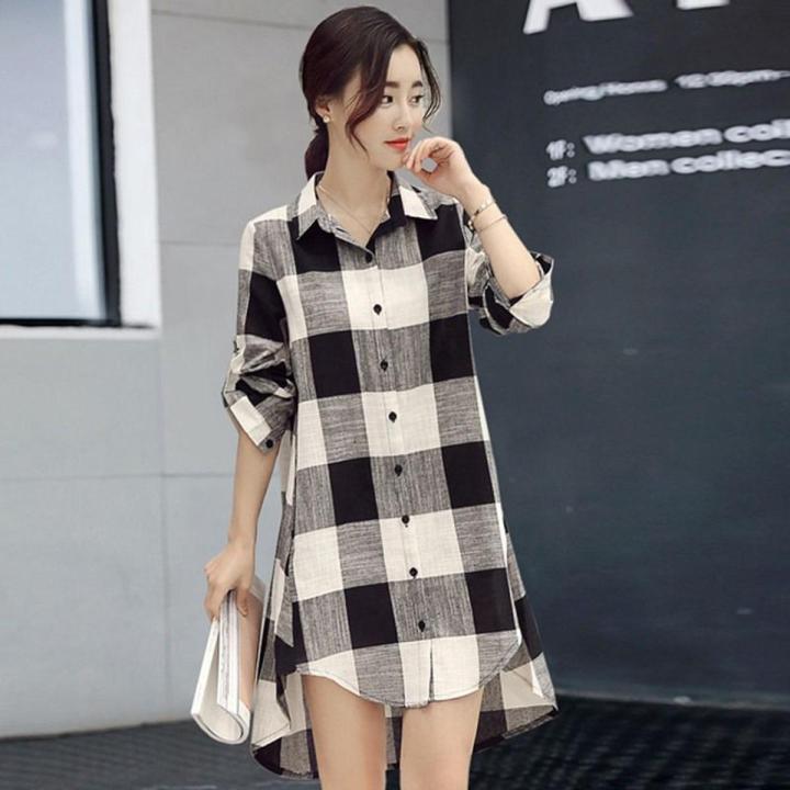 Plaid Loose-Fitting Shirt Mid-Length Fashion Large Size Women's Shirt Spring and Autumn New Korean Slim Fit Sun Protective Clothes Coat