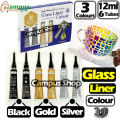 Keep smiling 3D Glass liner (12ml x 6 tube box) 3 Color Gold, Silver, Black liner for Glass Painting - colour.