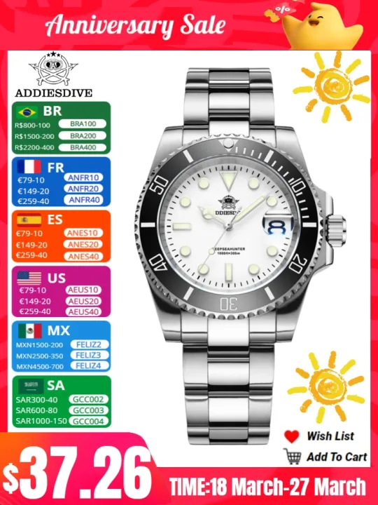 Addies Dive New Quartz Watch 316L Stainless Steel Blue luminous 30Bar ...