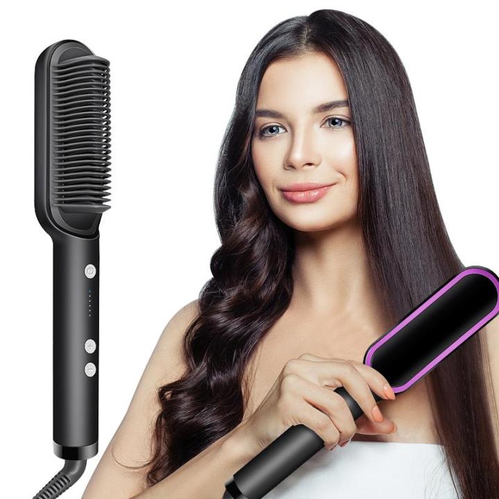 2 in 1 Hair Straightener Comb Heated Hair iron Curling Brush Comb Electric Hair Straightener Brush Daraz .bd