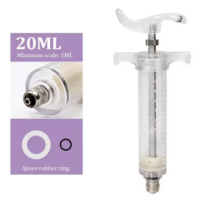 20ml Animal Nylon Syringe for Cow Poultry Chicken Cattle Sheep injector and Bird Hand Feeding Transparent Syringes Vet Tools Reusable Veterinary Stainless Steel Syringe Hypodermic