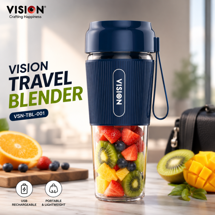 VISION Travel Blender VSN-TBL-001 Multi-Color (873819) – Portable USB Rechargeable Personal Blender | Free Delivery