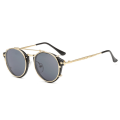 Retro Steampunk Round Clip On Sunglasses Men Women Double Layer Removable Lenses Detachable Shades Clear Hollow Legs Glasses. 