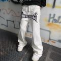 2022 Cool Design Leather Embroidery White Baggy Men Jeans Pants Y2K New Fashion Streetwear Straight Loose Hip Hop Denim Trousers. 