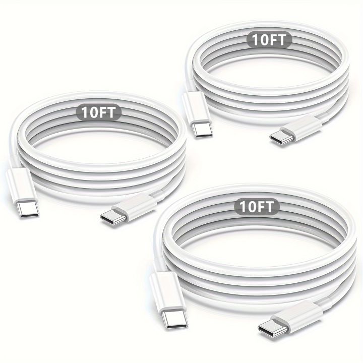 3Packs 10Ft/3m Long USB C To USB C Charging Cables, 60W Type C Charging Cable Fast Charge Cord For IPhone 15/15 Pro/15 Plus/15 Pro Max, IPad Pro/Air/Mini, MacBook Pro/Air, Samsung Galaxy S23 S22 S21 S20 Ultra, Google Pixel 7 6 5 4 3 2 XL And More