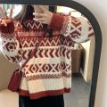 Christmas Red Sweater Women's Autumn and Winter New Popular Retro Loose Soft Glutinous Western Style Knitted Top.