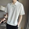 Ribbon Half ZipperTMen's Lapel Ice Silk Short SleevePOLOShirt Summer Korean Slim Fit Men's Wear Half SleeveTT-shirt. 