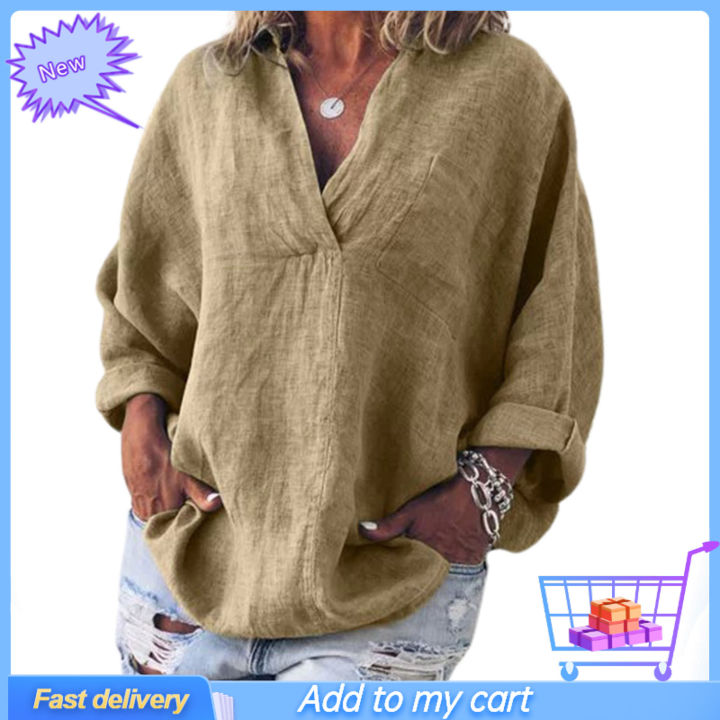 %E3%80%90Value%20Bundle%E3%80%91%20V%20Neck%20Pullover%20Women%20Shirt%20Skin-friendly%20Long%20Sleeve%20Solid%20Color%20Loose%20Blouse%20Ladies%20Clothing%20-%20Image%202