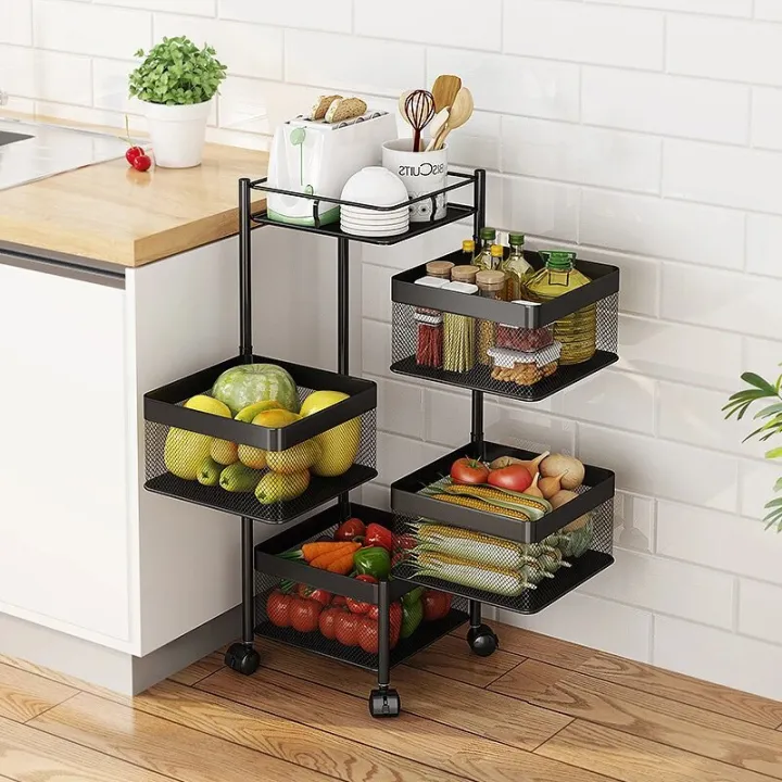 4-Layer square shape Rotating Fruit And Vegetable Basket Storage Shelf ...