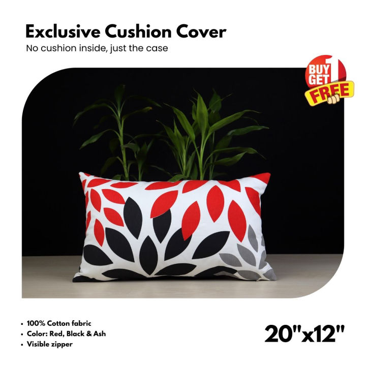 Exclusive Cushion Cover, (Red,Black,Ash) 20"x12", Only Cover