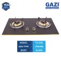 Gazi Smiss TG-202 Double Burner Gas Stove – Auto Ignition, Tempered Glass LPG/NG Supported.