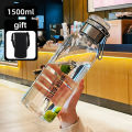 Glass Water Bottle Transparent Cow 2L Large Capacity Glass Milk Cup Outdoor Portable Leakproof Drink Utensils Tea Glass Bottle 2L. 