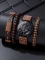 Watch + Bracelet 2023 Minimalist Men's Fashion Leather Strap Watches Simple Men Business Stainless Steel Mesh Belt Quartz Watch. 