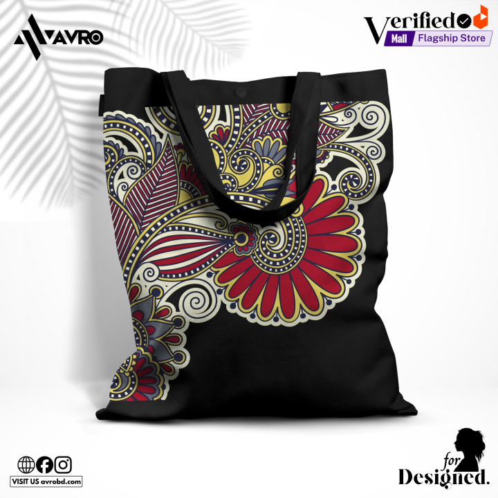 Avro Premium Tote Bag For Women - Henna - Black ( Secure by zipper, Inner zipper pocket) - Tote bag for girls - Canvas bag for women