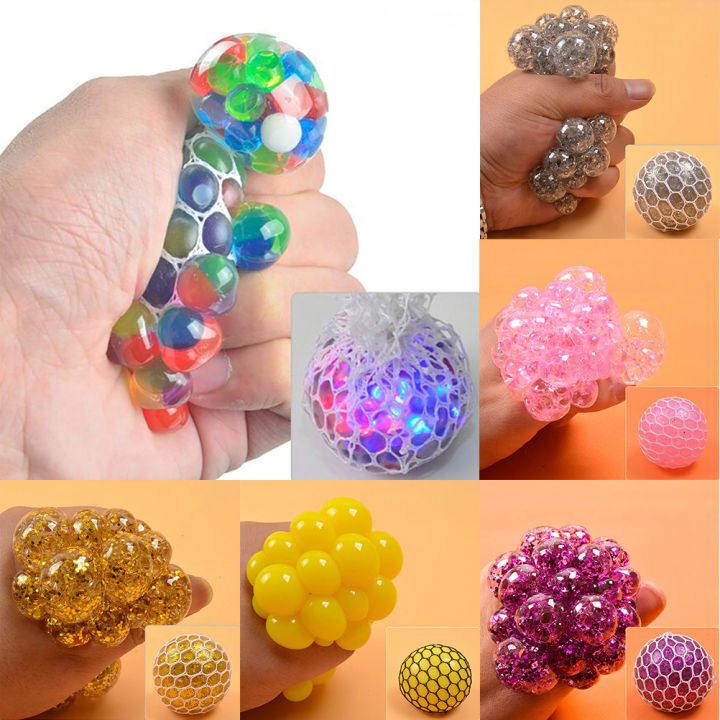 【Broad Sunlight shop】Relieve Balls Stress Balls Hand Fidget Toy Rainbow Novetly Squeeze Mesh Squishy Balls