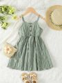 Kids Girls Fashionable Sleeveless Dress Simple Style with Buttons Tank Top Dress Children’s Clothes.