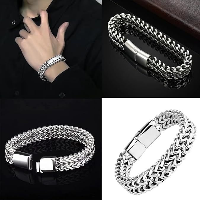 Stainless Steel Cuban Bracelet for Men Stainless Steel Chain Link Style Silver 21cm