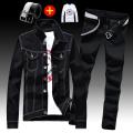 Spring Autumn Mens Denim Jacket + Jeans Pants Set Fashion Letters Printed Coat Trousers Two Piece Denim suit.