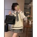 Three Piece Set/Single-Piece College Style Spring and Autumn New Knitted Vest Sweater Female Students+Shirt+Pleated Skirt. 