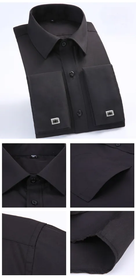 Quality Gentle Formal Mens French Cuff Dress Shirt Men Long Sleeve Solid  Striped Style Men's Shirts Cufflink Include Plus Size