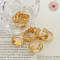 R0208 Fashion Jewelry 18k Gold Plated Flower And Leaf Open Ring Women Wedding Statement Stainless Steel Ring. 