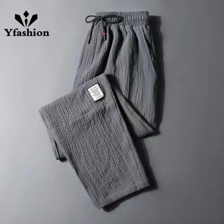 Men Linen Cropped Pants Summer Thin Breathable Straight High Waist Casual Cropped Pants