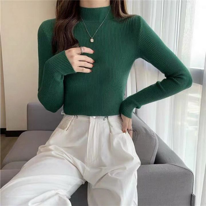 New Women Autumn Winter Turtleneck Sweater Vintage Basic Knitted Tops Casual Slim Pullover Korean Fashion Simple Chic Jumpers