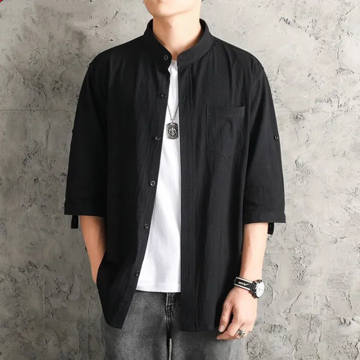 linen%20shirt%20men's%20solid%20color%20shirt%20loose%20men's%20Chinese%20style%20summer%20cotton%20linen%20men's%20casual%20jacket%20seven%20rui%20silver%20-%20Image%203
