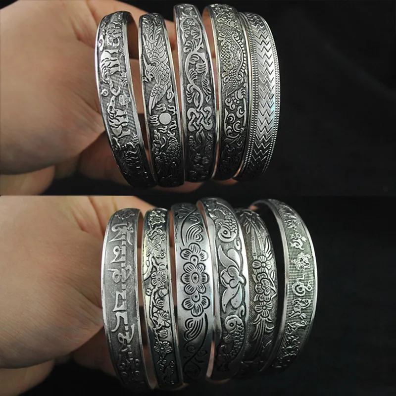 9styles Vintage Silver Bangles Bracelet Antique Tibetan Silver