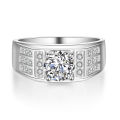 MJZ026 Simple Business White Gold Plated Mock Men's Ring Micro Set 1.25 Carat Zircon Four Prong Ring. 