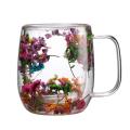 Coffee Mug Elegant Cup With Dried Flower Design Heat Resistant Dried Flower Double Wall Glass Mug For Cold Drinks Cappuccino.
