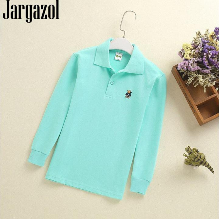 Jargazol Boys Polo Shirts Long Sleeve Tops Embroidery Pure Teenagers Children Clothes 3-15 Years Kids Outfits Holiday Shirt
