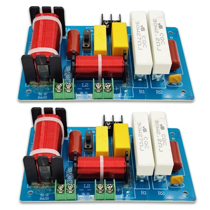 2 Piece PA-2A 2 Ways Speaker Crossover Treble + 450W Pure Bass Subwoofer Frequency Divider Filters DIY Blue PCB+Electronic Components For Home