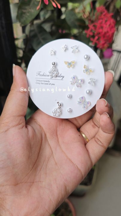 7pair%20Korean%20Fashion%20Small%20Geometric%20Female%20Earrings%20Set%20Multiple%20Pairs%20of%20Butterfly%20Cute%20Stud%20Earrings%20Jewelry%20-%20Image%202