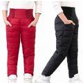 Casual Boys and Girls In Winter Pants Cotton Pads Thick Warm Waterproof Ski Pants Elastic High -waist Baby Pants. 
