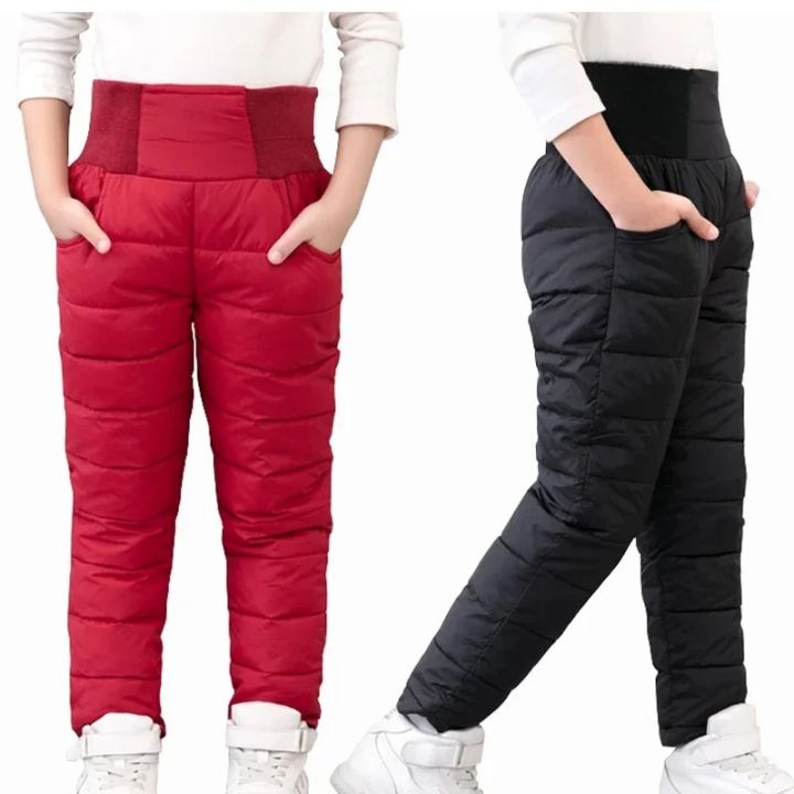 Casual Boys and Girls In Winter Pants Cotton Pads Thick Warm Waterproof Ski Pants Elastic High -waist Baby Pants