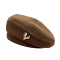 Fall Winter Elegant Solid British Painter Hats Brimless Baret For Women Woolen Beret Hat With Love Heart. 