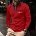 New patchwork zipper lapel fashionable casual men's long sleeved T-shirt Polo hot selling men's top clothing.
