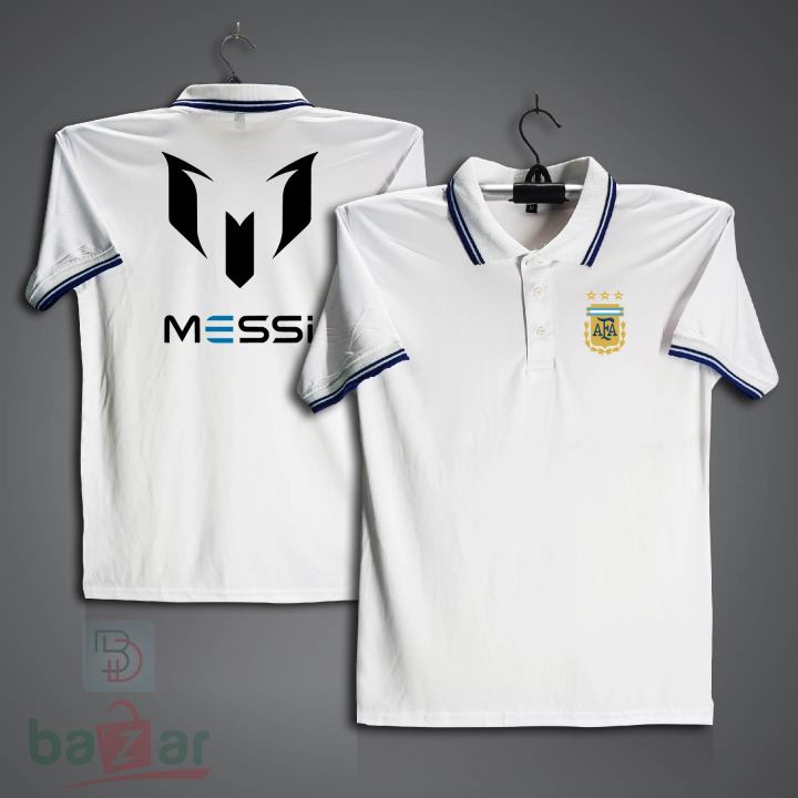 Messi Short Sleeve Collar polo Football Jersey For Men - Half Sleeve Collar Polo Messi t shirt - Argentina Jersey