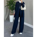 Womenโs New arrival clothes solid color long sleeved shirt coat and pant set Female casual 2 piece.