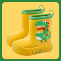 Children's rain boots, cute dinosaur kids, water shoes, boys, girls, medium cut rain boots, velvet anti-slip waterproof baby rain boots.