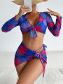 Mingyi 2024 New European and American Fashion Multicolor Print Amazon Bikini Bikini Four-Piece Swimsuit.